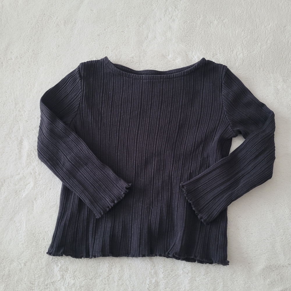 🧸4/20$ H&M Black Ribbed Top Size 3-4T Girl Ruffle Sleeves Tee
